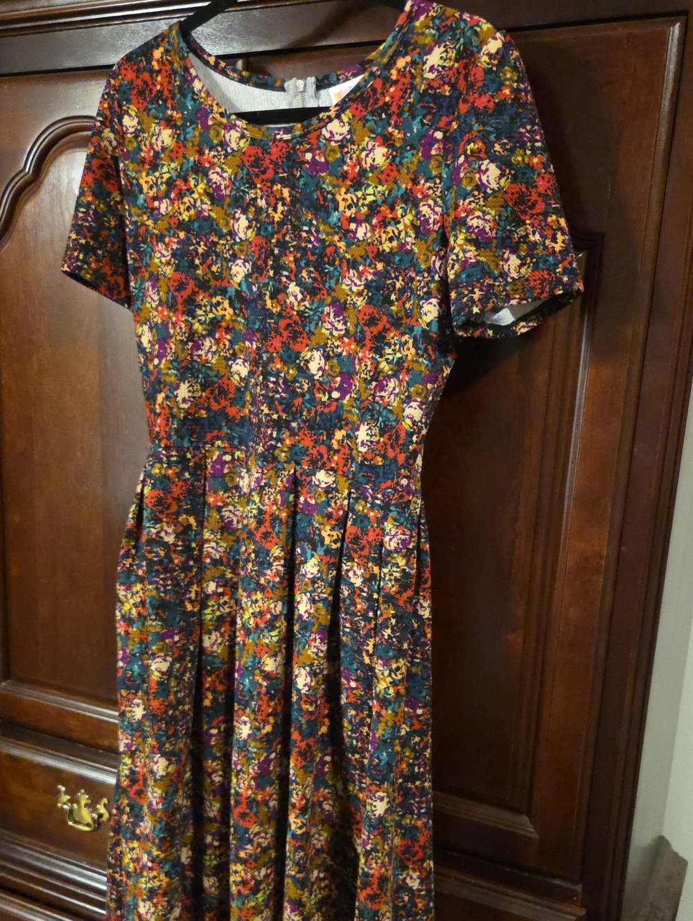 LuLaRoe Multicolor Floral Midi Dress Orange, Purple, Teal, Cream& Black Women Lg